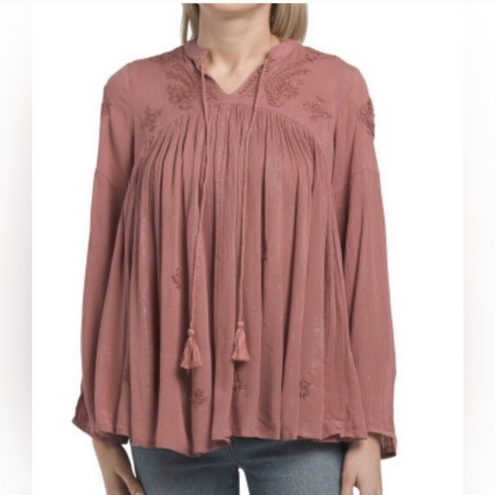 Embroidered Tunic Top, Peasant, Flowy, Boho, Babydoll, Size M